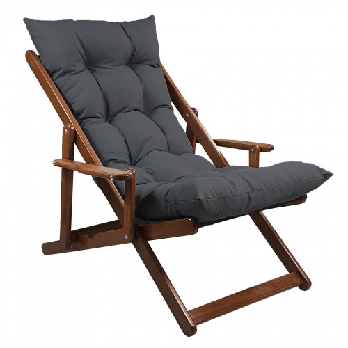 BYSAY WOODEN FOLDABLE PORTABLE POUCH CUSHION ARMREST. BEACH, GARDEN SET OF 3 (WALNUT-ANTHRACITE)
